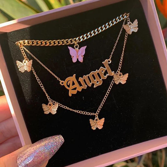 Butterfly Pendant Letter Necklace